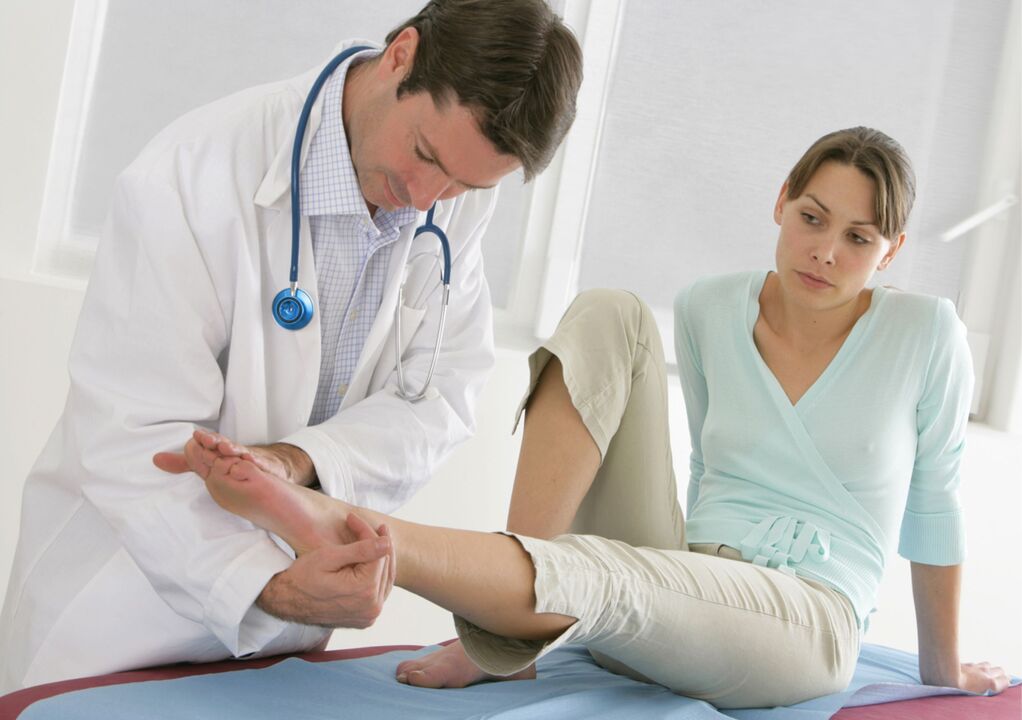 Doctor checking pain in hip joint